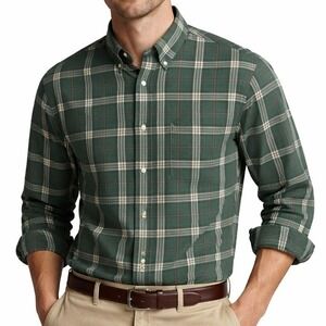 Brooks Brothers Button Up Shirt Mens L Green Plaid Regent Non Iron Supima Cotton